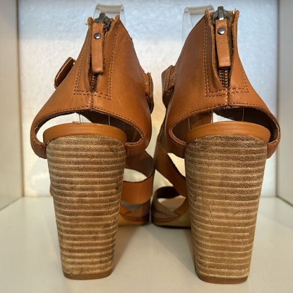 DV Dolce Vita Tan Leather Block Heel Sandals Strappy Cutout Heels Boho Neutral - Picture 3 of 15